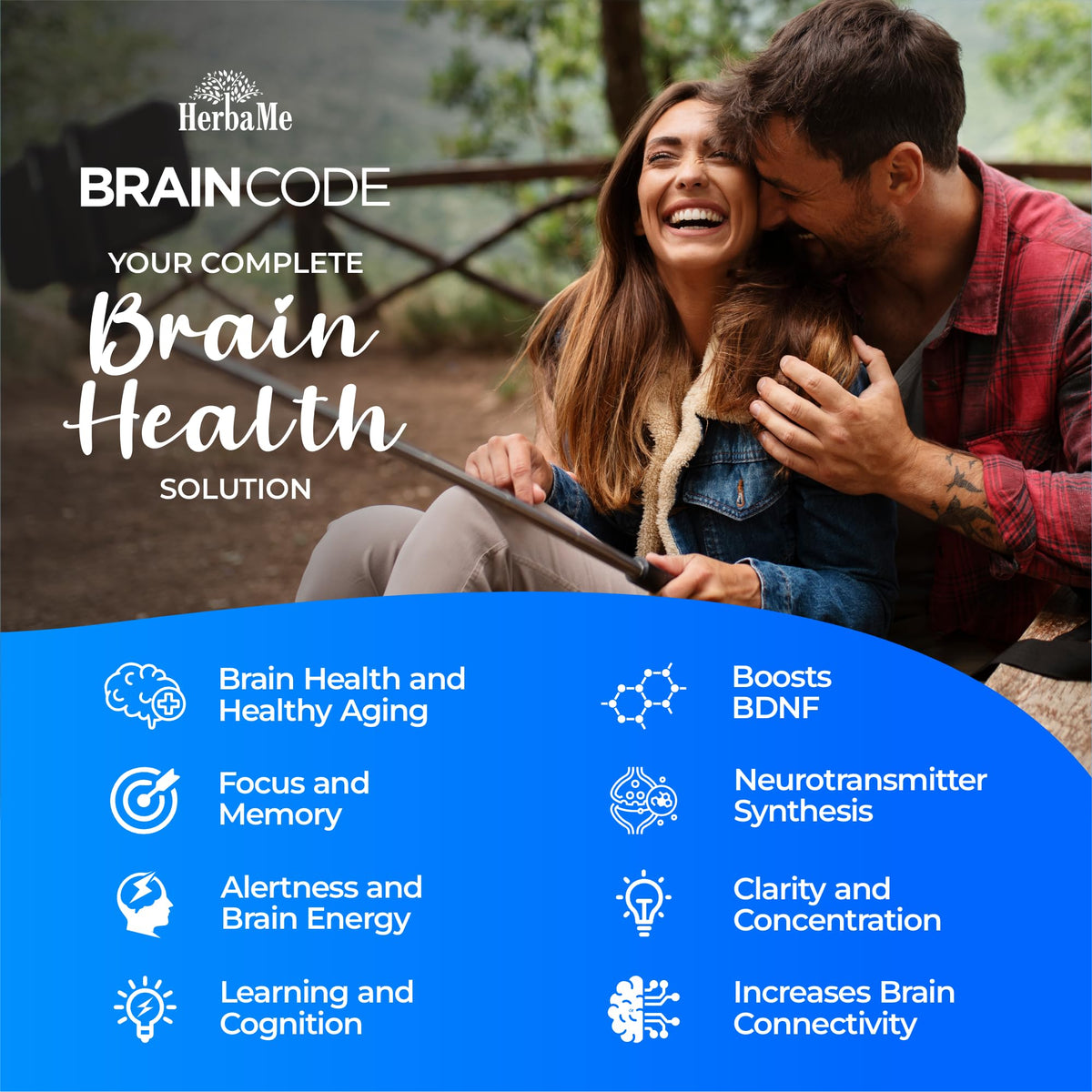HerbaMe Brain Code Nootropic Brain Supplement for Memory and Focus | Supports Cognitive Health & Mental Clarity, Enhance Concentration | 90 Capsules HerbaMeBuy Supplements Australia