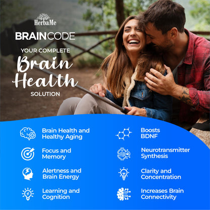 HerbaMe Brain Code Nootropic Brain Supplement for Memory and Focus | Supports Cognitive Health & Mental Clarity, Enhance Concentration | 90 Capsules HerbaMeBuy Supplements Australia
