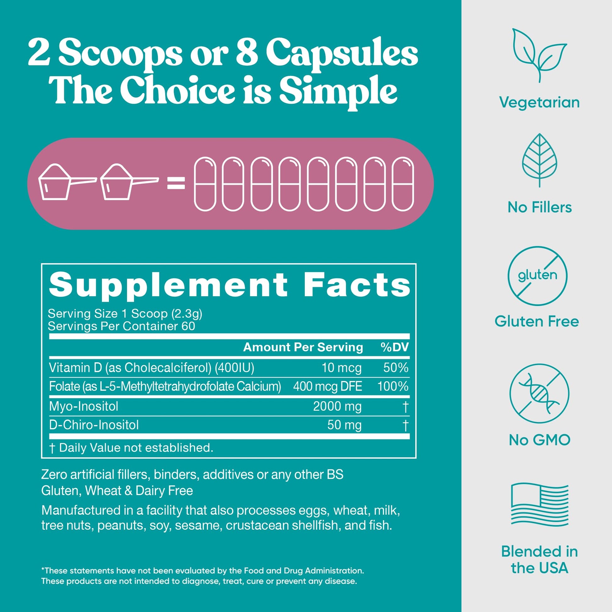 Eu Natural Regulate MAX Myo-Inositol & D-Chiro Inositol Supplement Powder for Women with Vitamin D & Folate Nutritional Support, Hormone Balance & Fertility Support, Unflavored 60 Servings Eu NaturalBuy Supplements Australia