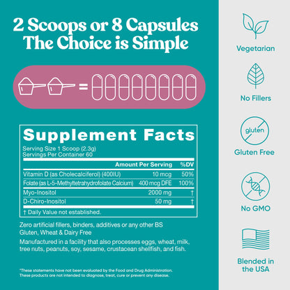 Eu Natural Regulate MAX Myo-Inositol & D-Chiro Inositol Supplement Powder for Women with Vitamin D & Folate Nutritional Support, Hormone Balance & Fertility Support, Unflavored 60 Servings Eu NaturalBuy Supplements Australia