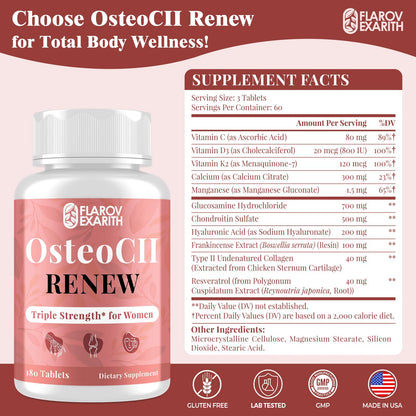Joint Supplements for Women OsteoCII Renew Triple Strength – Advanced Joint, Bone & Skin Formula – Collagen, Glucosamine, Chondroitin, Calcium, MK-7, Vitamin D3, Hyaluronic Acid, 180 Tablets FlarovexarithBuy Supplements Australia