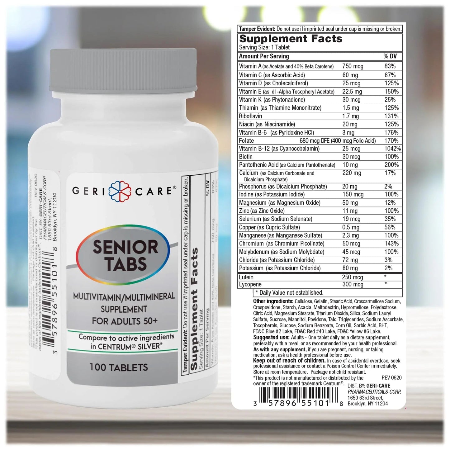 GeriCare Senior Tab 50+ Multivitamin and Minerals Tablets - Immune Support - Age-Defying Nutrition, 100 Count (Pack of 2) GeriCare