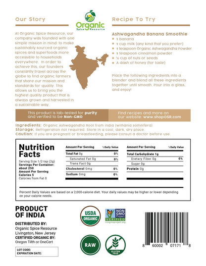 Organic Ashwagandha Root Powder - 1.10 lbs (17.64 oz) | Resealable Kraft Bag,Non-GMO, Indian Ginseng, Withania Somnifera -100% Raw from India, by SHOPOSR Organic Spice ResourceBuy Supplements Australia
