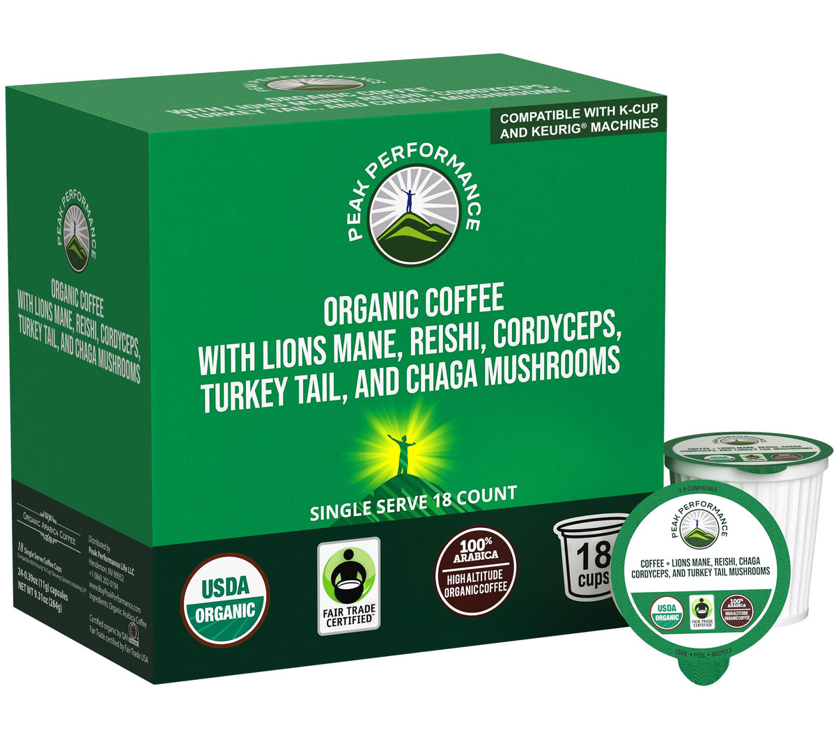 Organic Mushroom Coffee Pods with Lion's Mane, Reishi, Cordyceps, Turkey Tail, and Chaga Mushrooms. High Altitude, Low Acid, Smooth Tasting, Fair Trade, Instant Nootropic Coffee (Medium Roast Ground) Peak PerformanceBuy Supplements Australia