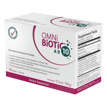 OMNi BiOTiC AB 10 - Clinically Tested Restorative Probiotic - Supports & Restores Gut Flora & Digestion - Digestive Probiotic for Diarrhea - Vegan, Hypoallergenic, Non-GMO (30 Daily Packets) OMNi BiOTiCBuy Supplements Australia