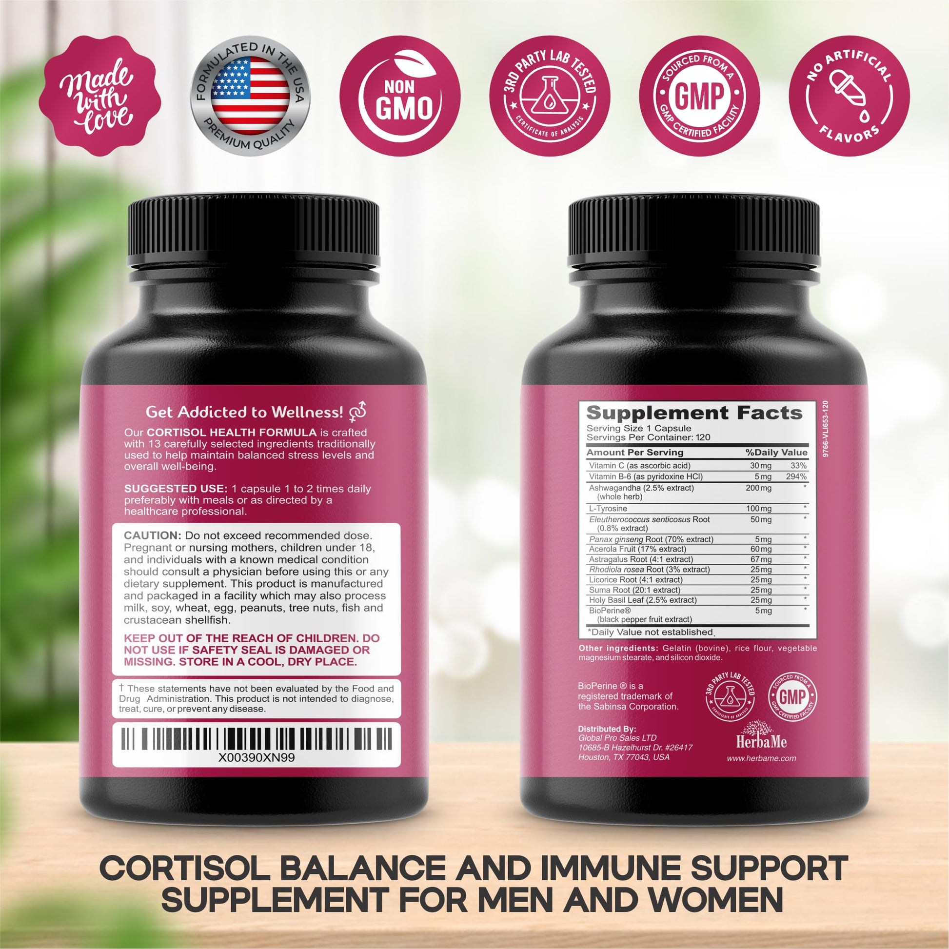 HerbaMe Cortisol Manager Supplement and Balance Mood with Ashwagandha & L-Tyrosine, 120 Capsules, Helps Maintain Healthy Energy Levels and Stress Relief, Fatigue Reducer Pills HerbaMeBuy Supplements Australia