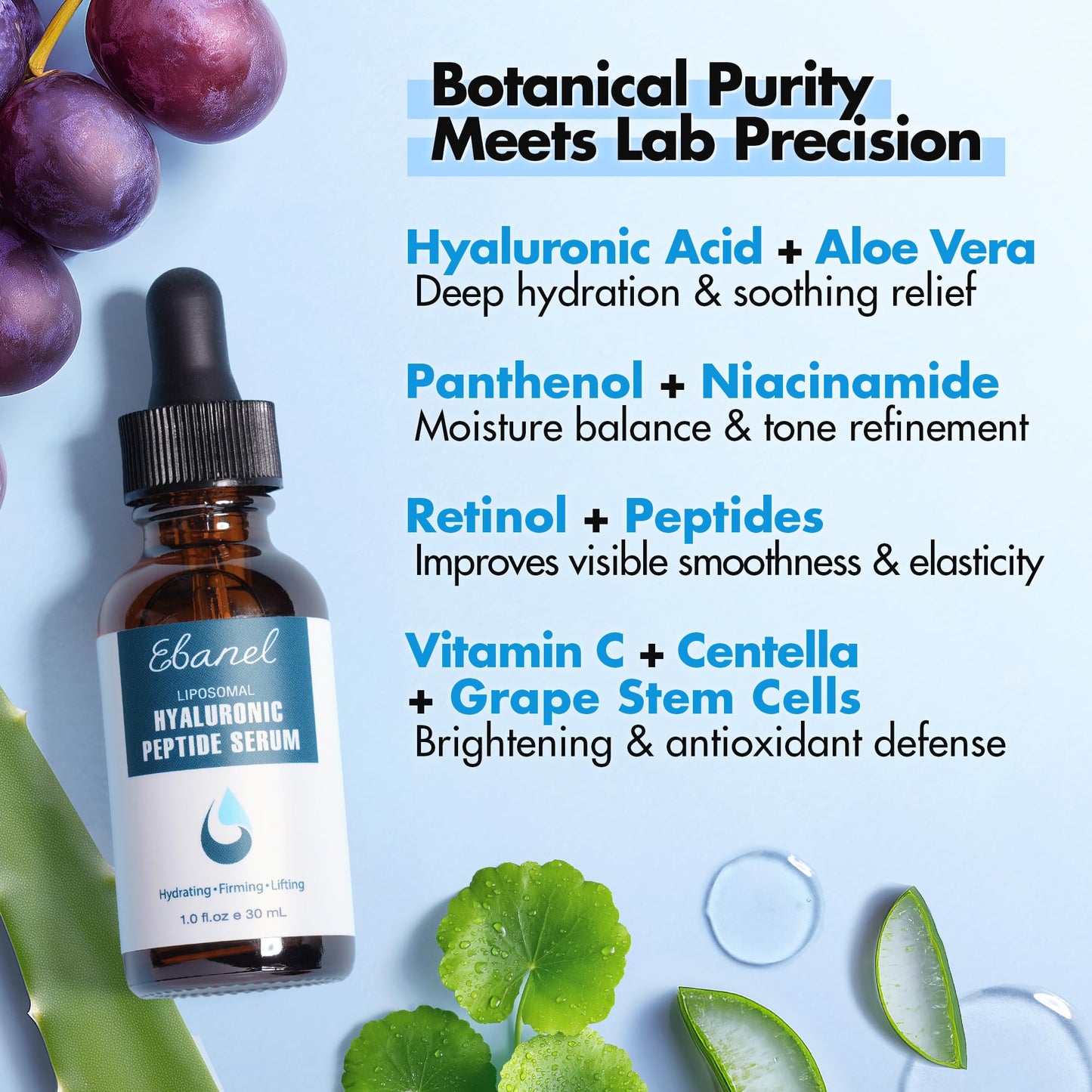 Ebanel Hyaluronic Acid Serum for Face with Peptides & Niacinamide, Hydrating Face Serum for Women, Age-Defying Formula Infused with Vitamins B, C & E to Plump, Firm & Smooth Skin Gosupps WWW buy supplements Au