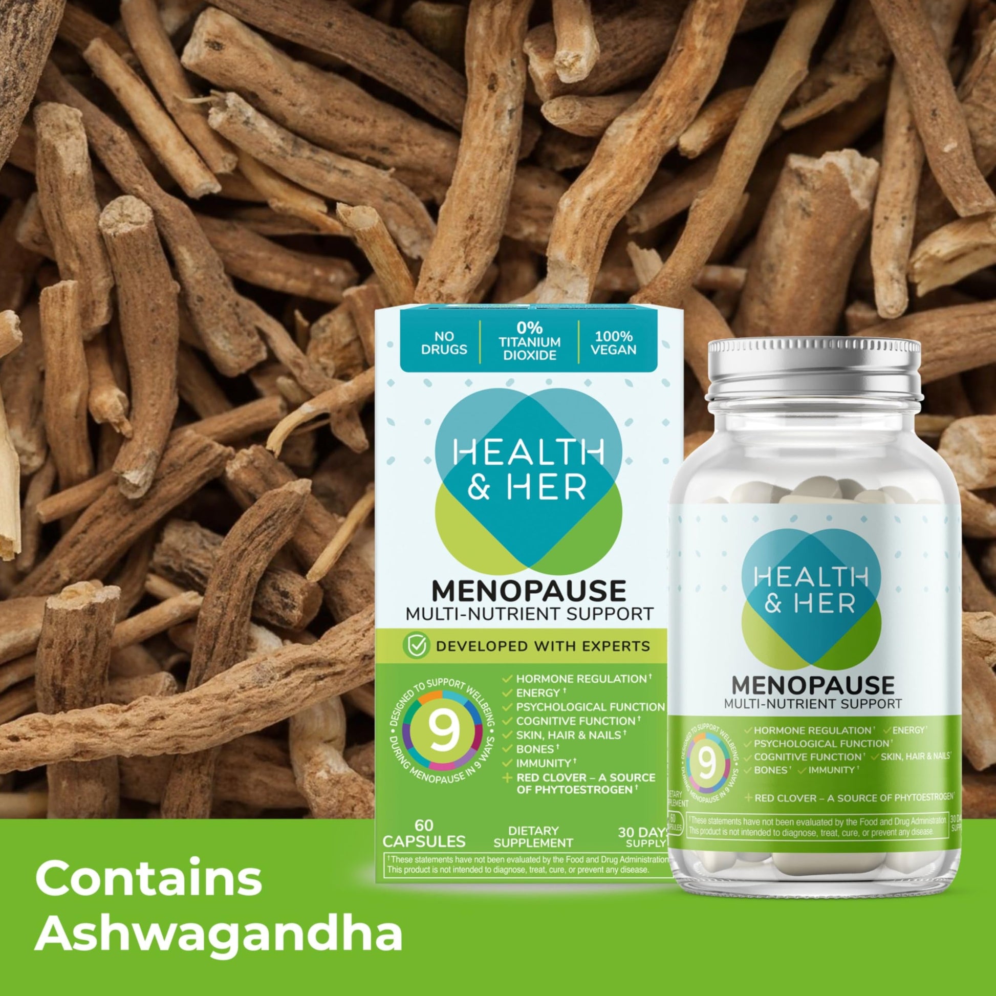 Health & Her Menopause Supplements for Women - Multi-Nutrient Support, Menopause Vitamins for Energy, Bones, Muscles, Skin & Hair, Vegan, Gluten-Free, Non GMO (60ct - 1 Month) Health and HerBuy Supplements Australia