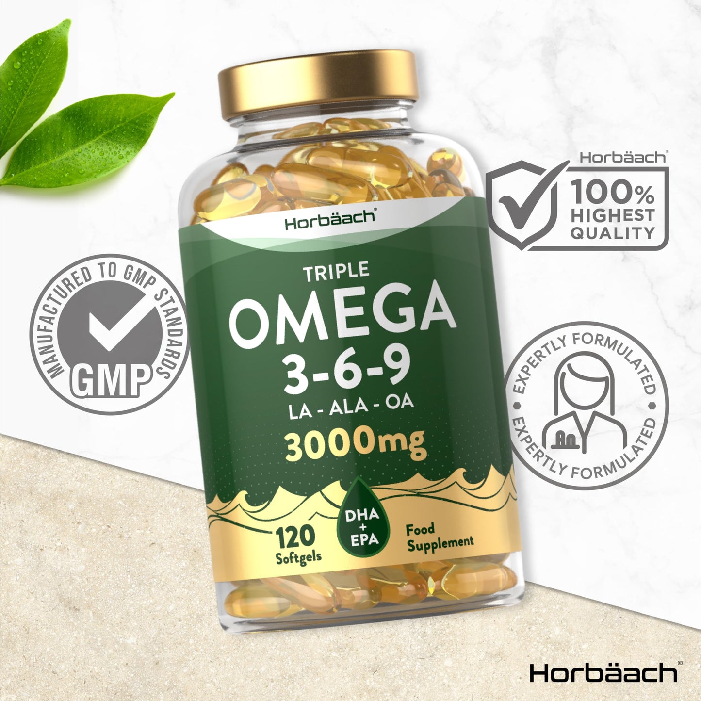 Omega 3 6 9 Capsules High Strength | 3000mg | 120 Softgels | Triple Omega 369 HorbäachBuy Supplements Australia