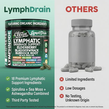 Organic Lymphatic Drainage Supplements | Elderberry Bladderwrack Burdock Root Black Seed Oil Spirulina Sea Moss Ashwagandha Chlorella Amla Beet Moringa Chlorophyll Lymph System Capsules By Clean Nutra Clean Nutraceuticals buy supplements Au