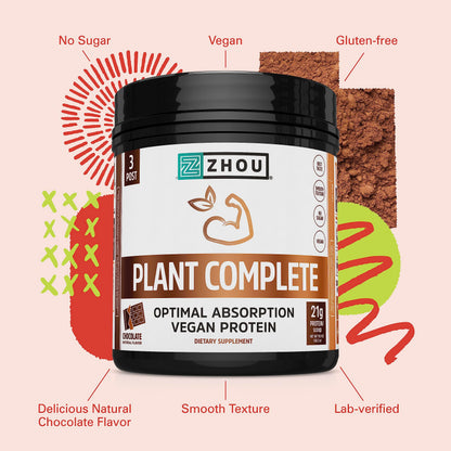 Zhou Nutrition Plant Based Vegan Protein Powder, Best Absorption Digest Score, Complete Zhou NutritionBuy Supplements Australia
