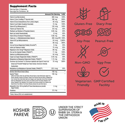 Zahler Multivitamin Beauty + Skin Hair and Nails Support, Multivitamin for Women and Men with Iron, Certified Kosher, 60 Capsules Zahler