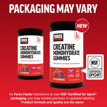 Force Factor Creatine Monohydrate Gummies, NSF Certified, 5g Dose for Men & Women to Support Muscle, Strength, Recovery, Cognitive Health & Memory, Mixed Berry, 150 Gummies Force FactorBuy Supplements Australia