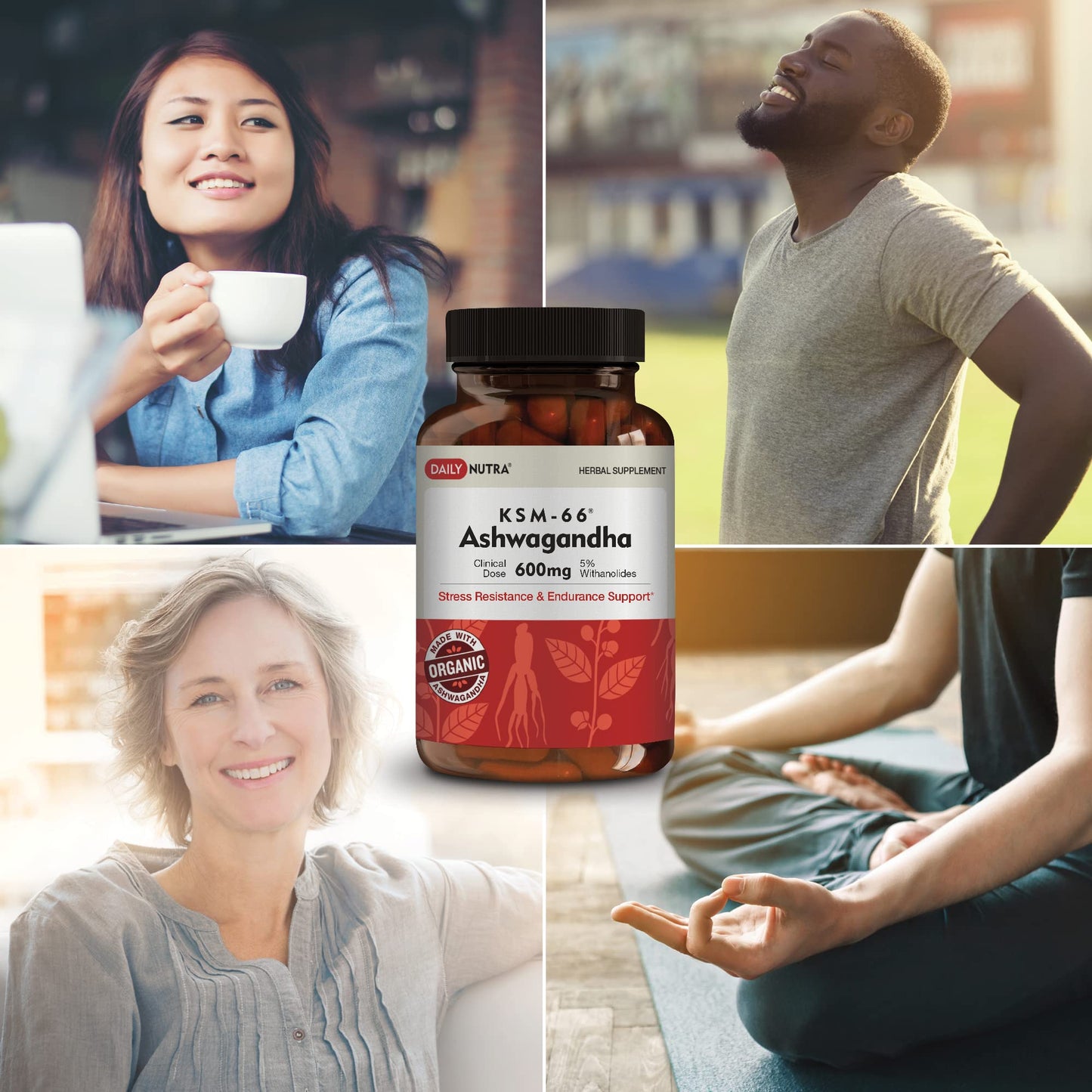 DailyNutra KSM-66 Ashwagandha 600mg Organic Root Extract - High Potency Supplement with 5% Withanolides | Relieves Tiredness, Supports Relaxation, Focus, Energy, & Muscle Growth (90 Capsules) DailyNutraBuy Supplements Australia