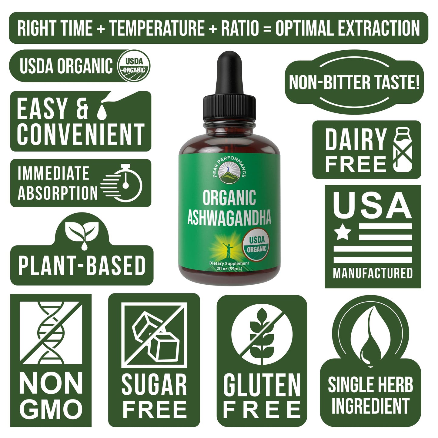 Ashwagandha Liquid Drops. USDA Organic Vegan Supplement. Extra Strength Ashwagandha Root Extract for Women, Men, Kids. with Adaptogens. Zero Sugar, Organic, Gluten Free Tincture Supplements. Peak PerformanceBuy Supplements Australia