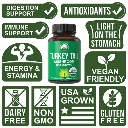 Peak Performance Organic Turkey Tail Capsules - USA Grown Made with Real Turkey Tail Mushroom. Immune System Support Naturally Harvested Mushroom Supplements for Immunity. Vegan Supplement Extract Peak PerformanceBuy Supplements Australia