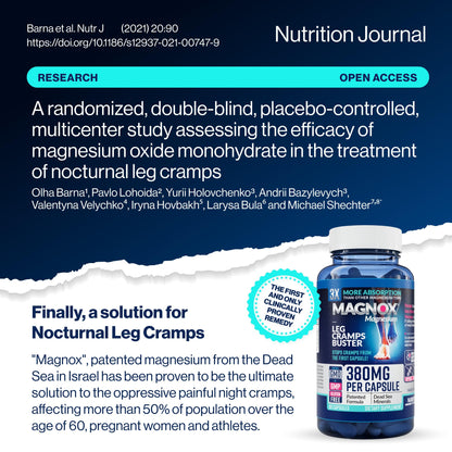 MAGNOX® Buster | Patented Clinically Tested 380mg Magnesium Supplement for Spasms & Leg Cramps at Night | One Capsule a Day for Almost Full Dosage | 3X More Absorption | Dead Sea Minerals (60 Caps) MAGNOXBuy Supplements Australia