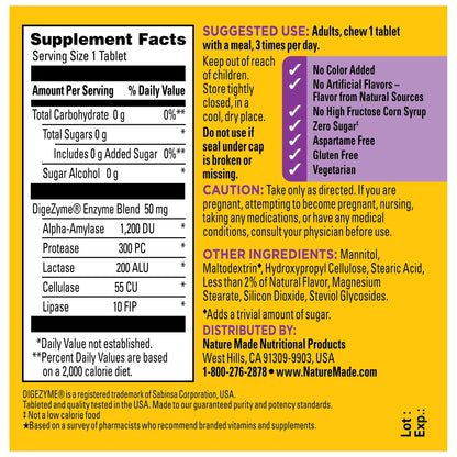 Nature Made Digestive Enzymes 5-in-1 Blend, Digestive Health Support, 90 Chewable Tablets, 30 Day Supply