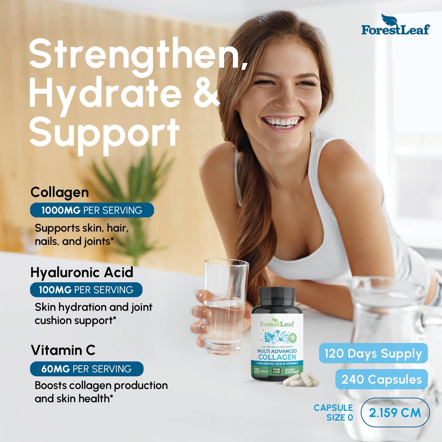 ForestLeaf Multi Collagen Pills with Hyaluronic Acid + Vitamin C | Hydrolyzed Collagen Supplements for Women or Men | Multi Collagen Capsules Peptides for Skin, Wrinkles, 240 ForestLeaf buy supplements Au