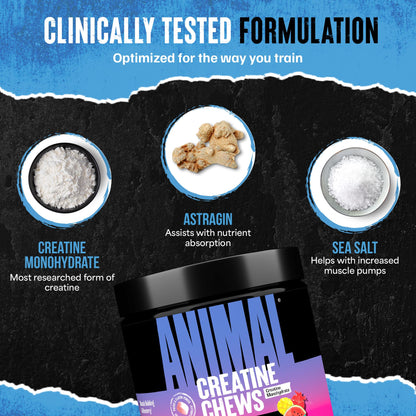 Animal Creatine Chews Tablets - Enhanced Creatine Monohydrate with AstraGin to Improve Absorption, Sea Salt for Added Pumps