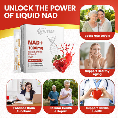 NIUSISE NAD Supplement, NAD+ Liquid, 1000mg Enhanced Formula with PQQ, Nicotinamide Riboside & Resveratrol, Advanced Anti-Aging Support for Men & Women, Sustained Energy, Vitality Boost (30 Packets) NIUSISEBuy Supplements Australia