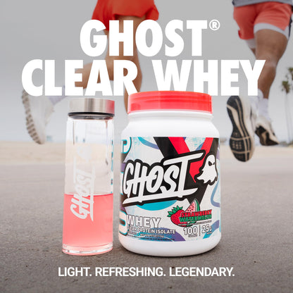 GHOST Clear Whey Isolate Protein Powder, Strawberry Watermelon - 1.57 LB Tub, 25G of Whey Protein - Post Workout Drink for Muscle Gain & Recovery – Sugar Free, Soy Free & Zero Fat, 20 Servings