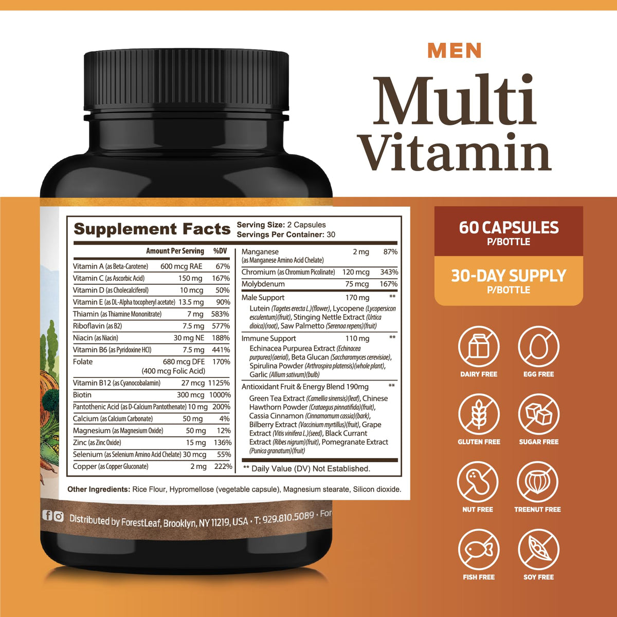 ForestLeaf Daily Vitamin Multivitamin for Men, Multi-Vitamin for Men - Mens Multivitamins & Multiminerals Supplement | All Essential Vitamins Needed for Health, Longevity & Energy | 60 Veg Caps ForestLeaf buy supplements Au
