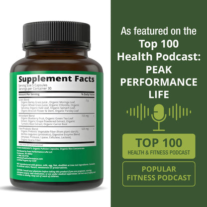 Organic Super Greens 150 Capsules - Green Juice Superfood Supplement with 25 All Natural Organic Ingredients. Max Energy and Detox Super Food Pills with Spirulina, Spinach, Kale, Turmeric, Probiotics Peak PerformanceBuy Supplements Australia
