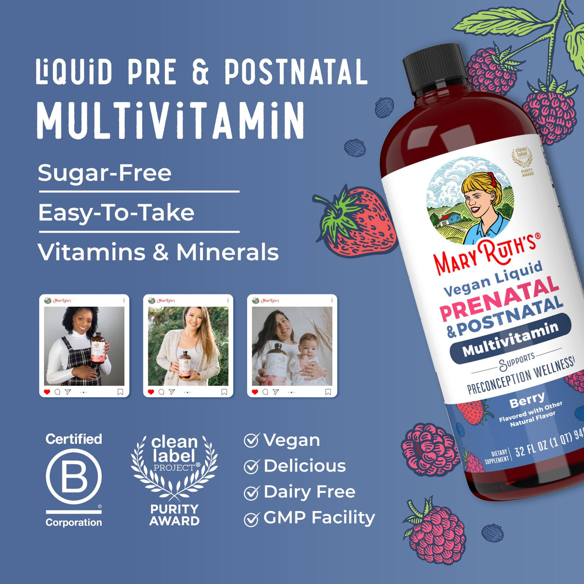 MARYRUTH'S Postnatal & Prenatal Vitamins for Women | Sugar Free | Selenium | Folate | Vegan | Non-GMO | Gluten Free | 32oz MARYRUTH'SBuy Supplements Australia