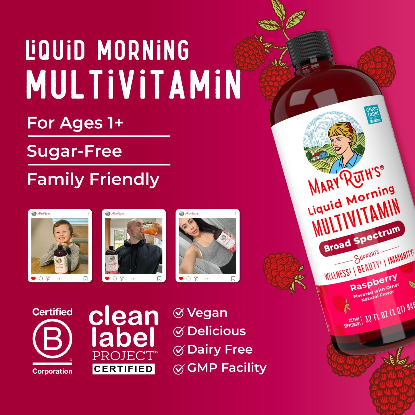 MARYRUTH'S Liquid Morning Multivitamin for Women, Men & Kids | Vitamin A C D E B6 B12 Biotin Zinc | Beauty | Vegan | Non-GMO | Gluten Free | 32 Servings MARYRUTH'SBuy Supplements Australia