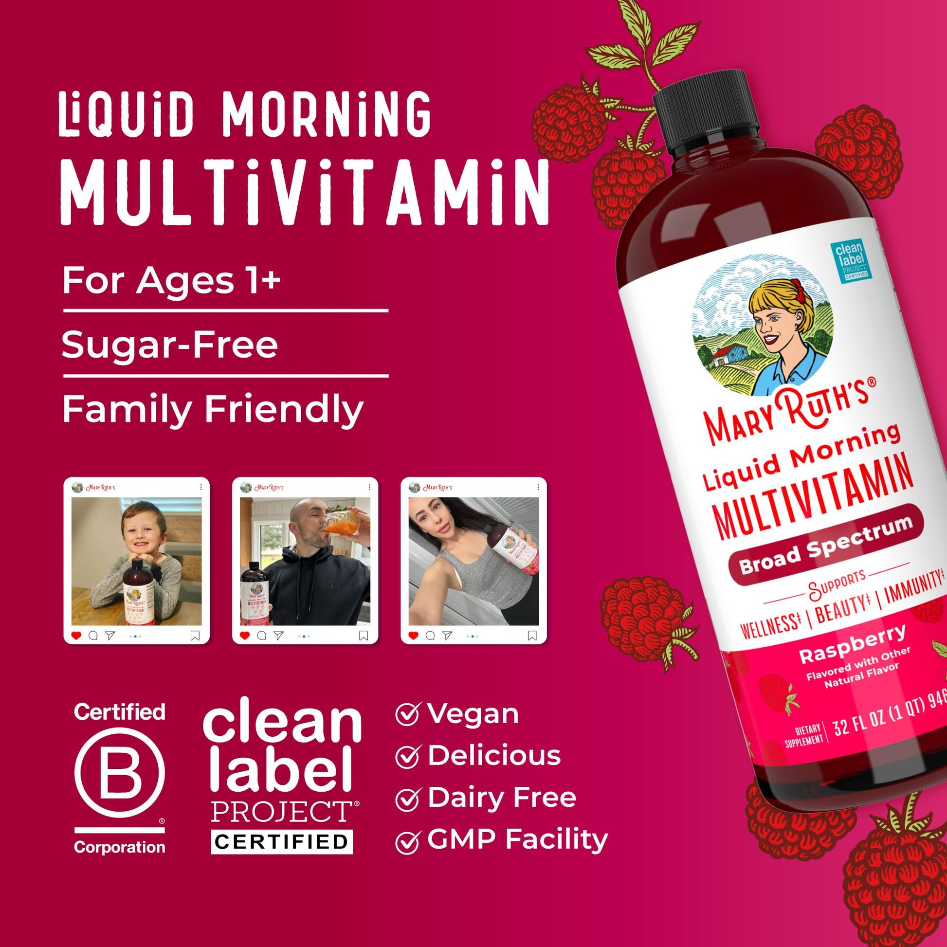 MARYRUTH'S Liquid Morning Multivitamin for Women, Men & Kids | Vitamin A C D E B6 B12 Biotin Zinc | Beauty | Vegan | Non-GMO | Gluten Free | 32 Servings MARYRUTH'SBuy Supplements Australia
