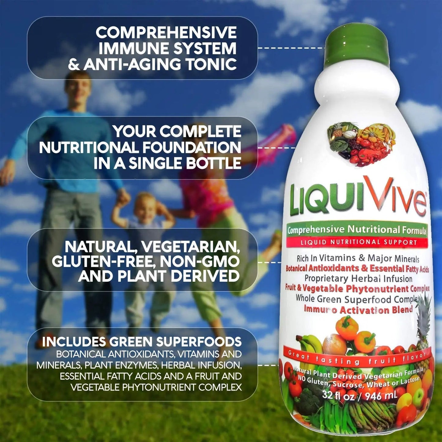 LiquiVive Liquid Vitamins Mega Nutrition | Vegetarian Daily Multivitamin Balance Immune Support Booster Superfood of Nature | Vitamin C D3 A B12 E K | Life Miracle