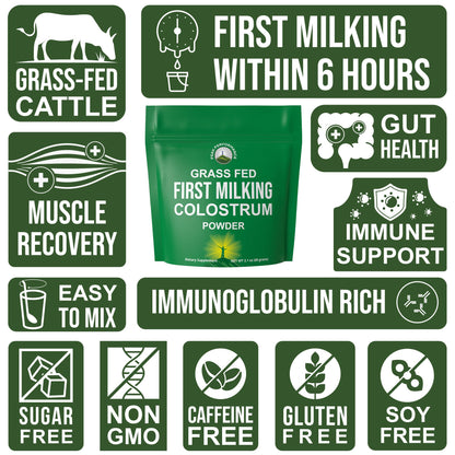 First Milking Colostrum Powder from Grass Fed USA Cows Milked Within 6 Hours of Giving Birth to Get the Most Bioactive Nutrients. High Immunoglobulin Non-GMO Bovine Colostrum Supplement for Humans Peak PerformanceBuy Supplements Australia