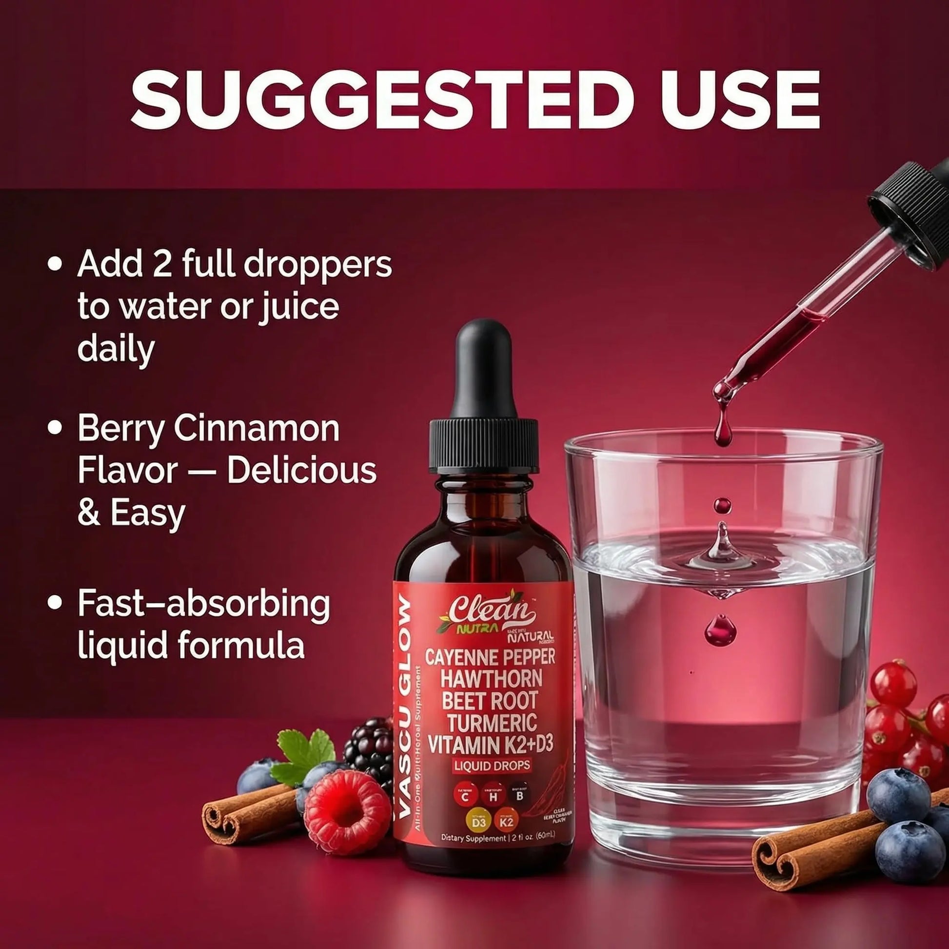 Clean Nutra Cayenne Pepper Drops Supplement Liquid + Hawthorn Berry, Vitamin D3 K2 Beet Root Powder, Ceylon Cinnamon, Turmeric Curcumin Clean Nutraceuticals canada supplements