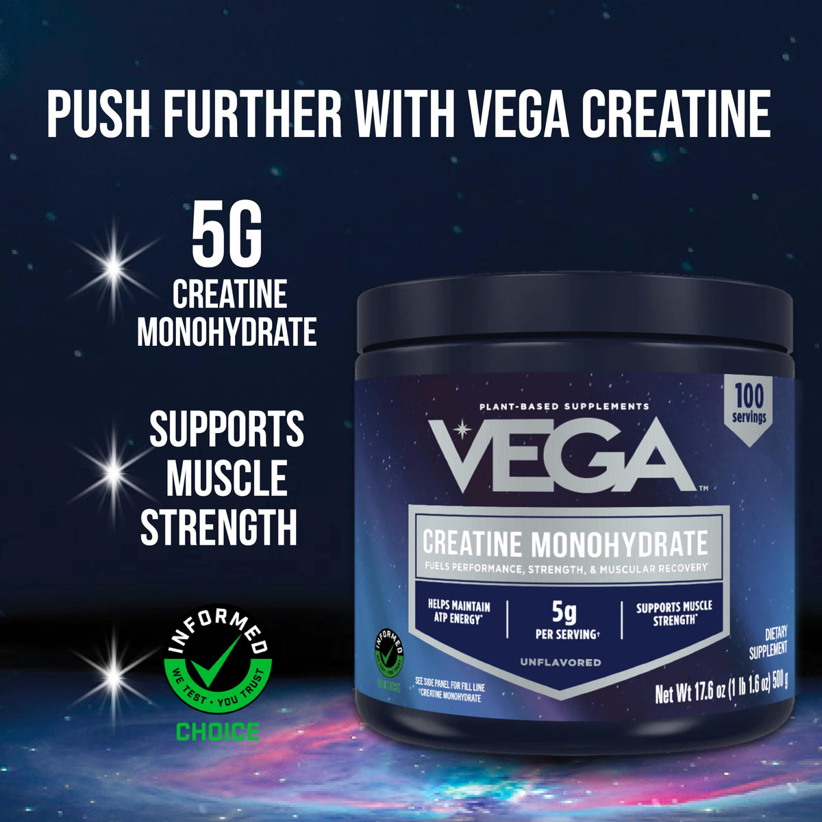 Vega Creatine Monohydrate Micronized Powder, Pure Unflavored, 100 Servings, 5000mg Per Serving, 17.6 oz VegaBuy Supplements Australia