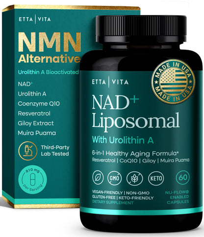 Liposomal NAD+ Supplement - Resveratrol, Urolithin A, CoQ10 & Muira Puama (Made in USA) NAD Supplement for Natural Energy, Brain Fog, Digestion, Detox, Gut Health, Microbiome, NR NMN Replacement Etta VitaBuy Supplements Australia