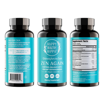 Zen Again Cortisol Manager with Ashwagandha KSM-66® | Cortisol Supplements for Women | 11-in-1 Complex | Natural Stress Support Supplement with L-Theanine, Rhodiola & Magnesium | Vegan, 60 Ct Happy Healthy HippieBuy Supplements Australia