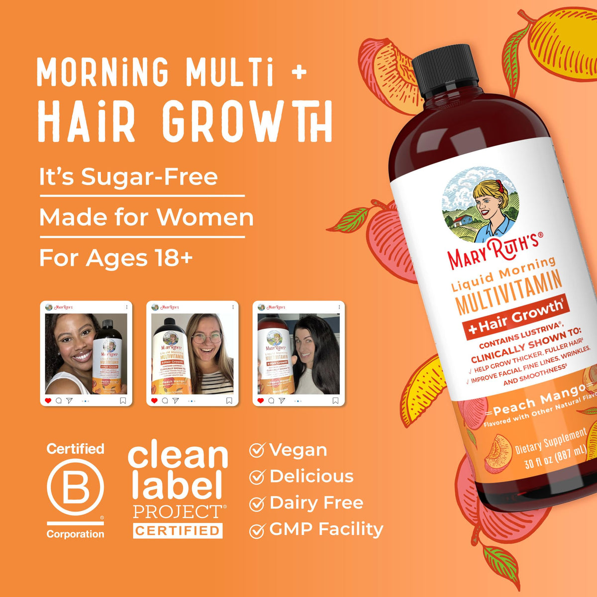 MaryRuth's Liquid Multivitamin+Hair Growth | Clinically Tested for Thicker Hair & Facial Wrinkles in Women | Biotin 10000mcg | Lustriva Hair Growth Supplement | MaryRuth OrganicsBuy Supplements Australia
