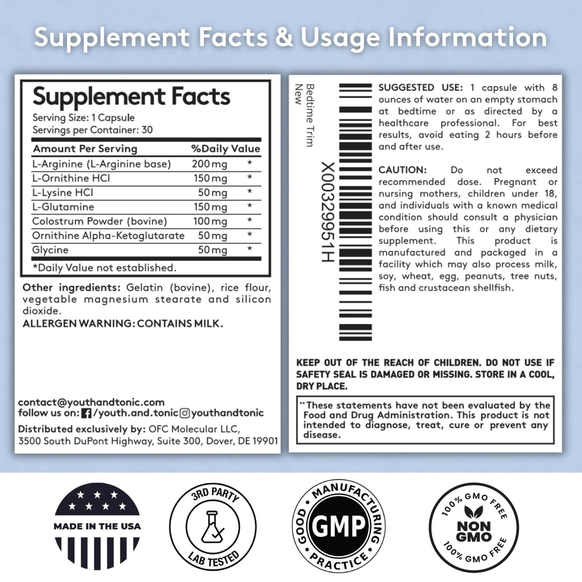 Youth & Tonic PM Bedtime Trim for Lean Appearance & Muscle Definition Support – Nighttime Amino Acids Supplement for Overnight Recovery, Men & Women, 30 Capsules Youth & TonicBuy Supplements Australia