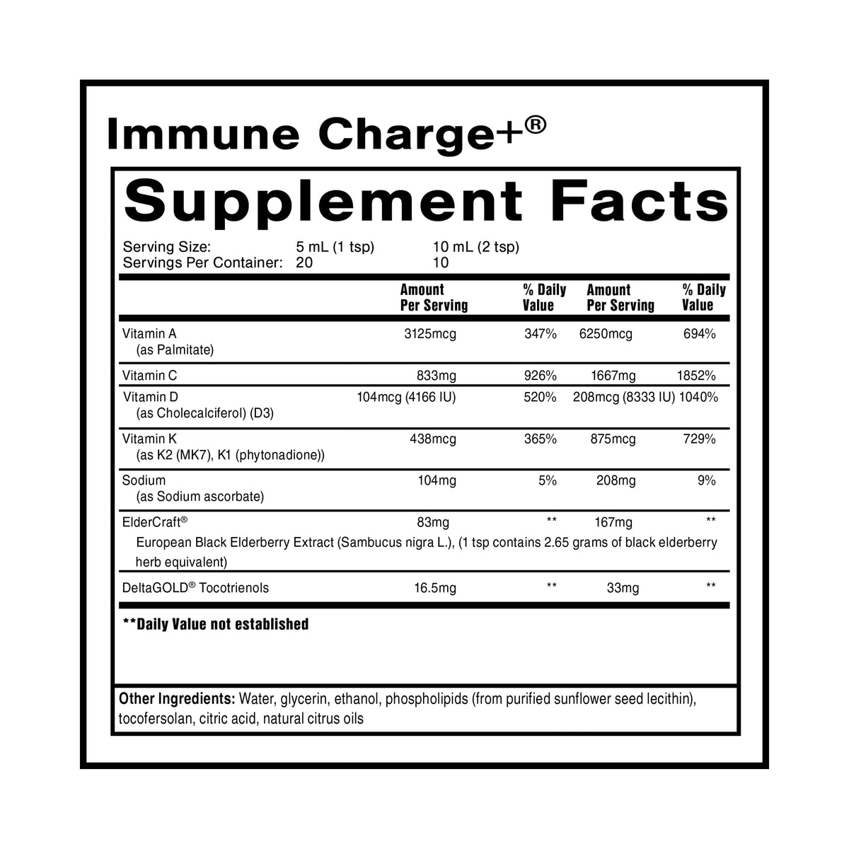 Quicksilver Scientific Immune Charge+ - Elderberry with 10,000 IU Vitamin D3, 25,000 Vitamin A, C, E, K1 & K2 for Immune Health & Lung Support (100ml) Quicksilver ScientificBuy Supplements Australia