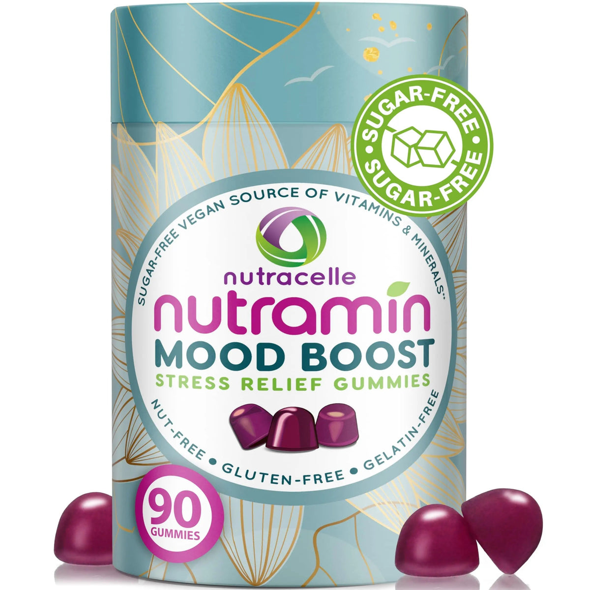NUTRAMIN Mood Boost Multivitamin Gummy - Delicious & Yummy Anti-Stress Magnesium Ashwagandha Gummies + B Complex Vitamins for Focus and Calm Nutracelle