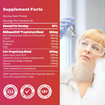 zooone NAD+ 1000mg Liquid Packets Supplement - Premium Nicotinamide Riboside & Resveratrol for Cellular Energy