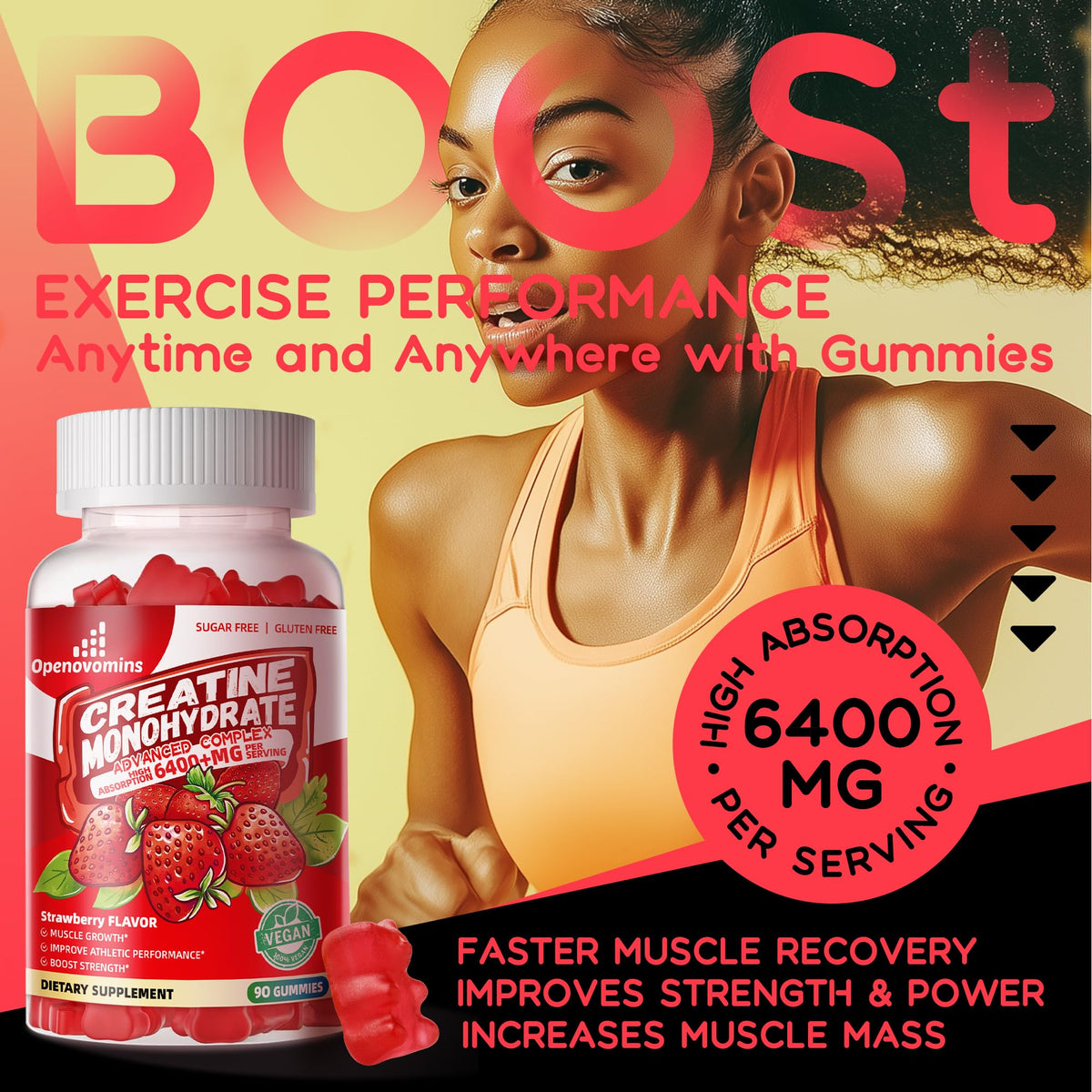 Creatine Monohydrate Gummies Complex for Men & Women -Advanced Formula W/L-Taurine + Vitamin B12, Sugar Free Chewable Supplement,90 Strawberry Gummies OpenovominsBuy Supplements Australia