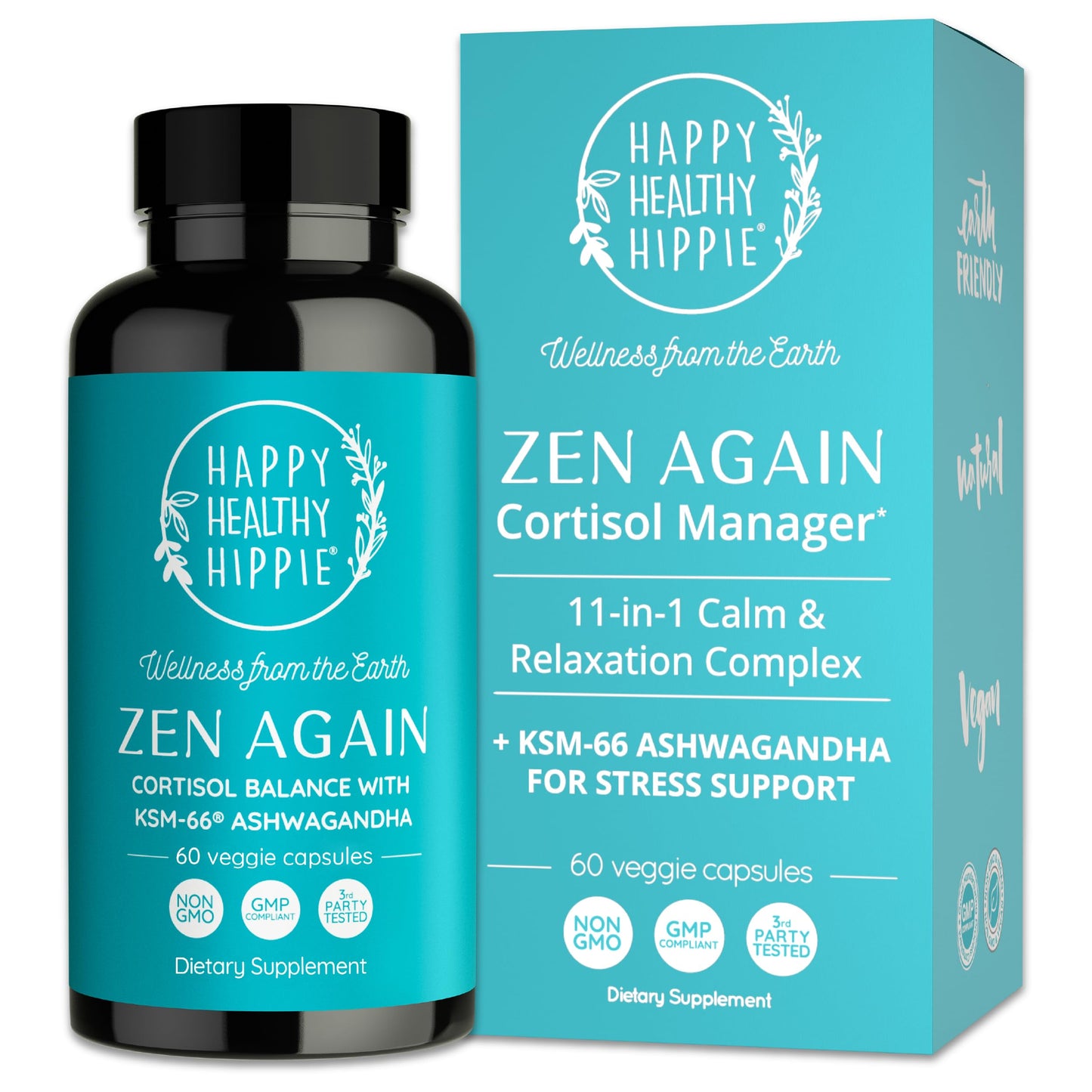 Zen Again Cortisol Manager with Ashwagandha KSM-66® | Cortisol Supplements for Women | 11-in-1 Complex | Natural Stress Support Supplement with L-Theanine, Rhodiola & Magnesium | Vegan, 60 Ct Happy Healthy HippieBuy Supplements Australia