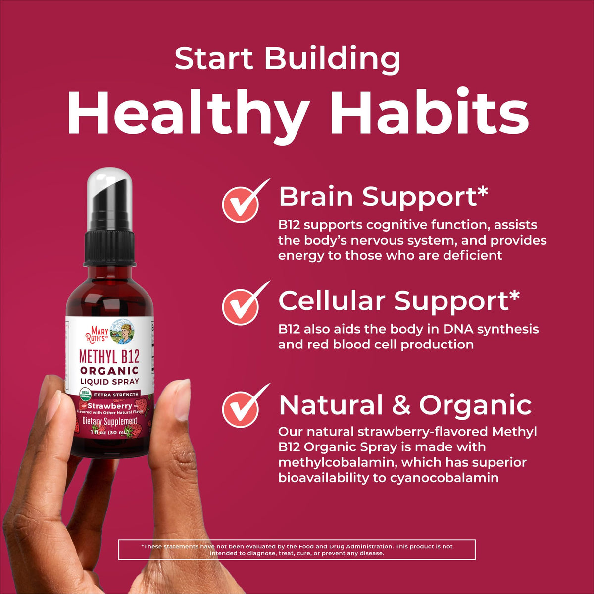 MaryRuth Organics Vitamin B12 Liquid Spray | Vegan, Non-GMO, Gluten-Free | USDA Organic Supplement | Energy & Nervous System Support | B12 Vitamins for Women & Men | 720 mcg | 1 Fl Oz MARYRUTH'SBuy Supplements Australia