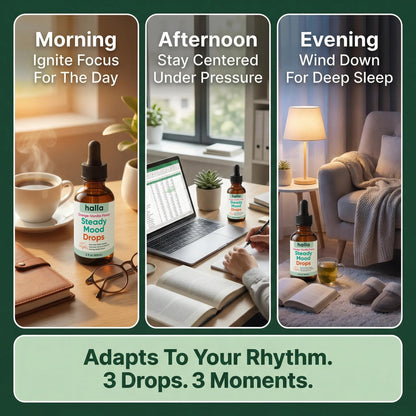 Halla Steady Mood Drops Saffron Extract, Maritime Pine Bark Extract, Phosphatidylserine, Magnesium L-Threonate, Sleep Supplements, Improves Focus & Attention, Mood Support Supplement, 60ml HALLA buy supplements Au