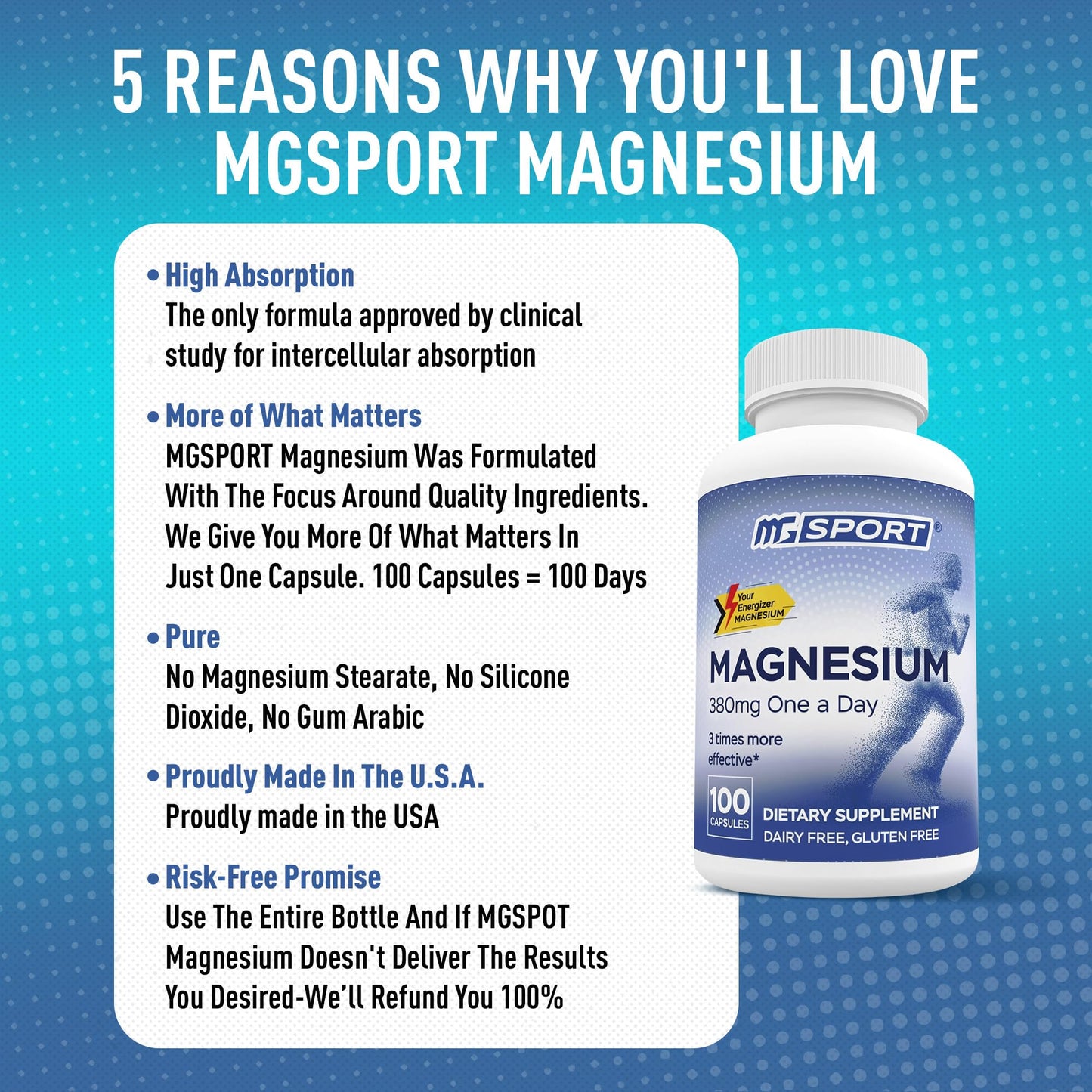 MGSPORT Magnesium Supplement 380mg - High Absorption Magnesium Complex Formula with Vitamins B6, D, E - Supports Muscle Function and Sleep Quality - 100 Servings MgSportBuy Supplements Australia