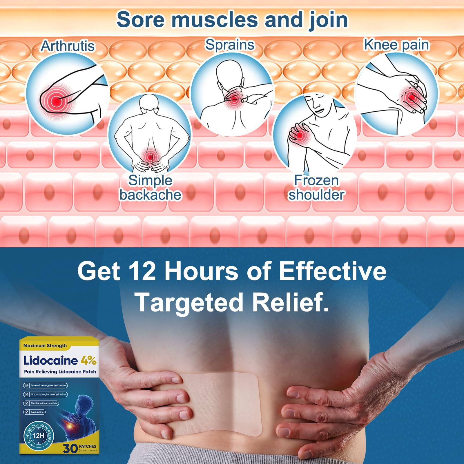 Teemofe 4% Lidocaine Pain Relief Patches – Maximum OTC Strength, Fast-Acting Targeted Relief, 30 Count, for Muscle & Joint Discomfort - 589 TeemofeBuy Supplements Australia