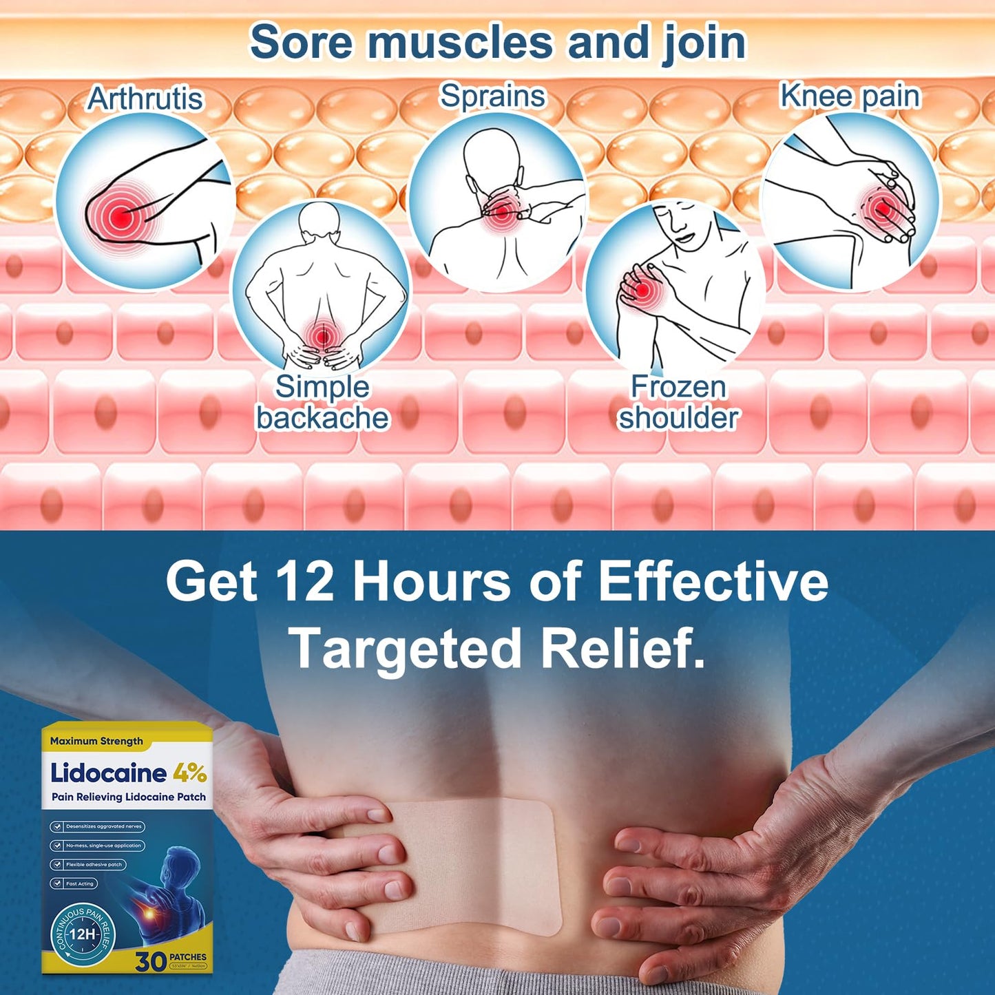 Teemofe 4% Lidocaine Pain Relief Patches – Maximum OTC Strength, Fast-Acting Targeted Relief, 30 Count, for Everyday Muscle & Joint Discomfort - 260130-2 TeemofeBuy Supplements Australia