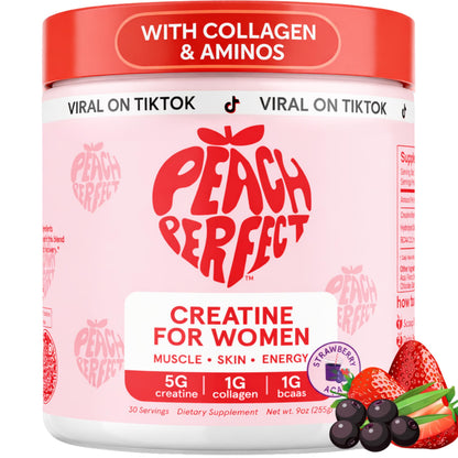 Peach Perfect Creatine Blend for Women – Micronized Creatine Monohydrate with BCAA & Collagen for Glute Strength Support – Strawberry Acai – 30 Servings Peach PerfectBuy Supplements Australia